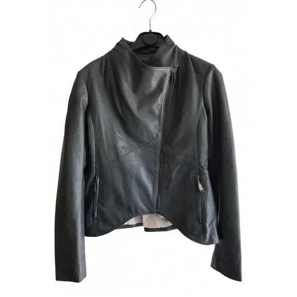 Elie Tahari Leather shirt jacket in grey - Picture 1 of 7